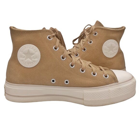 Converse Beige Tan Suede Platform High Top Shoes SZ 10 - Picture 1 of 13